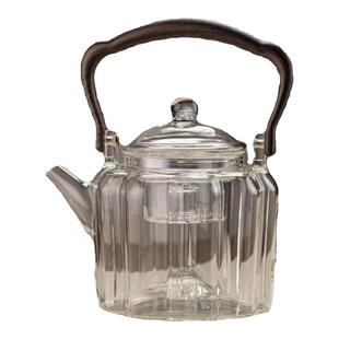 围炉煮茶壶提梁壶高硼硅玻璃茶壶胡桃木把煮茶壶双胆蒸煮一体茶壶