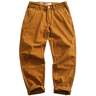 复古重磅简约工装裤男宽松直筒休闲长裤纯棉斜纹梭织3D立裁锥形裤