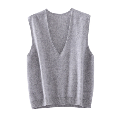 无缝一体羊绒针织V领马甲背心