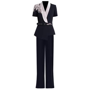 创意狐黑色小西装职业套装女夏装搭配一整套干练主持人时尚两件套