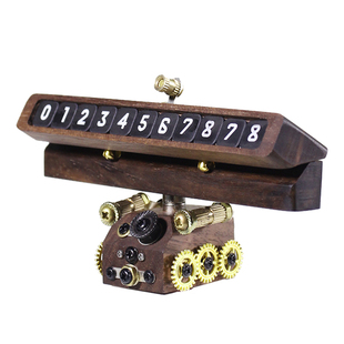 原创实木停车号码牌临时停车牌蒸汽朋克风耐晒挪车牌车内摆件泊车