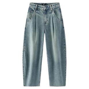 森马牛仔裤女春季打褶长裤宽松2026新款弯刀裤甜酷美式高街阔腿裤