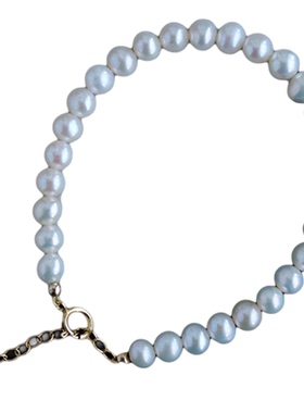 极光天然珍珠手链14K包金福牌