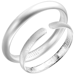 九乐999足银手镯女闭口古法传承心经磨砂开口素圈银手环送女友礼