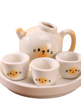 软萌猫咪釉下彩陶瓷茶具套装摆件