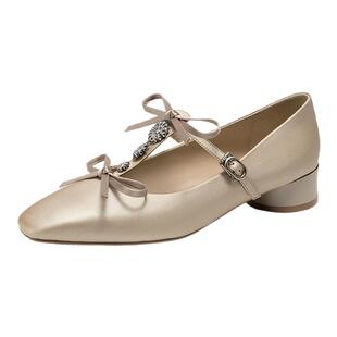 natursun玛丽珍鞋女春季方头法式复古气质优雅T字带浅口软底单鞋