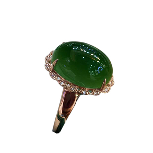 独家原创 天然和田碧玉戒指一圈钻花边女款18K金镶和田老料玉石