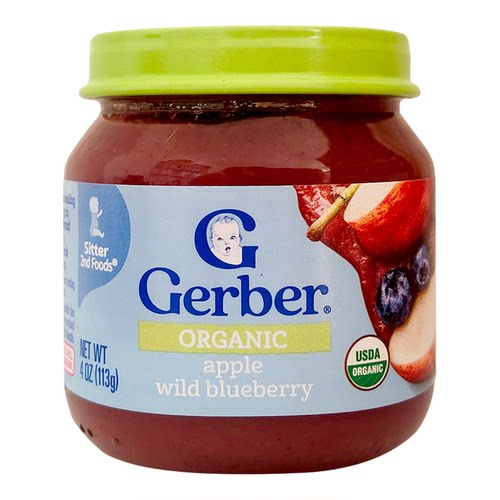 美国嘉宝Gerber宝宝2段有机苹果菠菜泥婴幼儿营养辅食泥113g 4月+