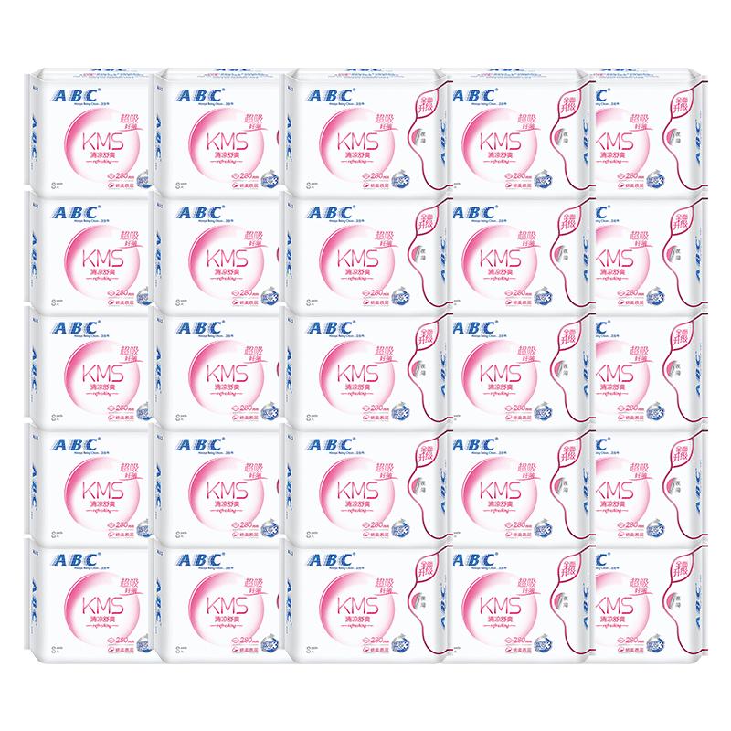 ABC卫生巾清凉夜用280mm组合装女姨妈超薄整箱批发正品官方旗舰店