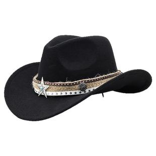 60cm大头围西部牛仔帽民族风舞蹈表演骑马卷檐男女士情侣毛呢礼帽