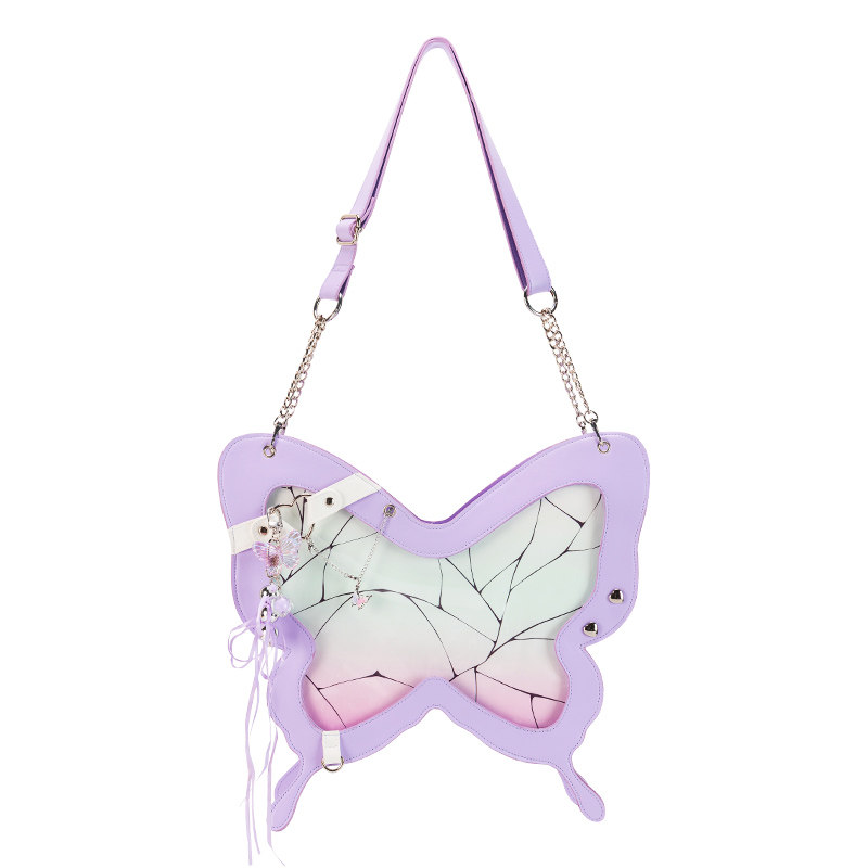 官方原创鬼灭之刃周边蝴蝶忍痛包双肩斜挎大容量二次元紫色包包女