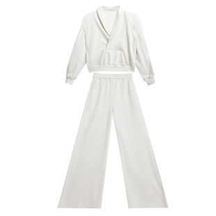 CulturE24ss春季重磅小众卫衣套装宽松慵懒大V领上衣金属点缀长袖