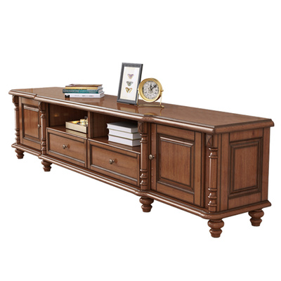 美式全实木原木茶几电视柜组合