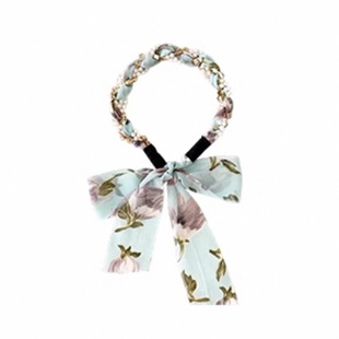 儿童编发丝巾碎花飘带发箍一体发绳女童珍珠头箍马尾绑发头绳发捆