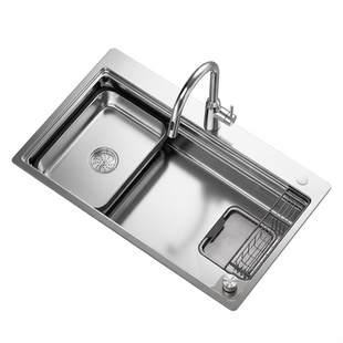 摩恩官方厨房纳米水槽不锈钢大单槽集滤渣洗菜盆家用洗碗槽收纳槽