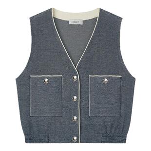 莫文蔚同款CRUSH Collection早春新款休闲牛仔V领马甲背心女款