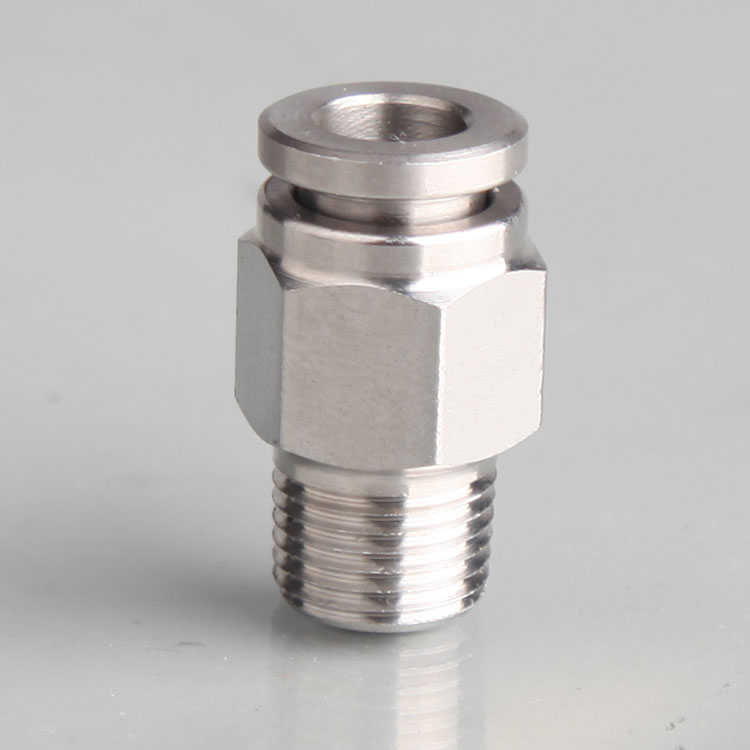 304不锈钢快插直通螺纹管接头PC外丝气动胶管快插直通 气管气咀