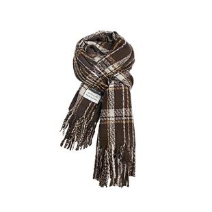 韩系氛围感围巾女男冬季2024新款格子棕色秋冬配大衣加厚披肩冬天