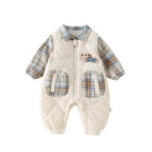 婴幼儿童套装秋冬装2025新款男宝宝加绒开衫夹棉背带裤秋季两件套