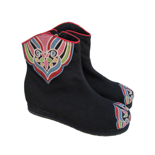 九天莲池原创民族风绣花女短靴千层底内增高平底布鞋休闲复古单靴