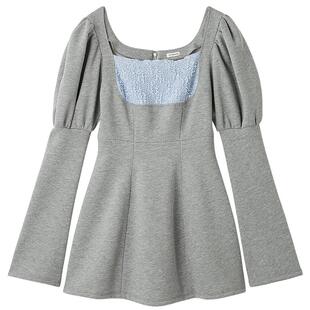 LILY BROWN2025秋冬新品百搭方领收腰A字泡泡袖连衣裙LWCO255049