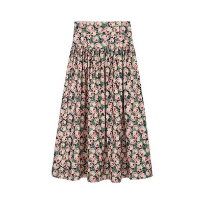 s.deer优雅高腰印花碎褶A字伞裙