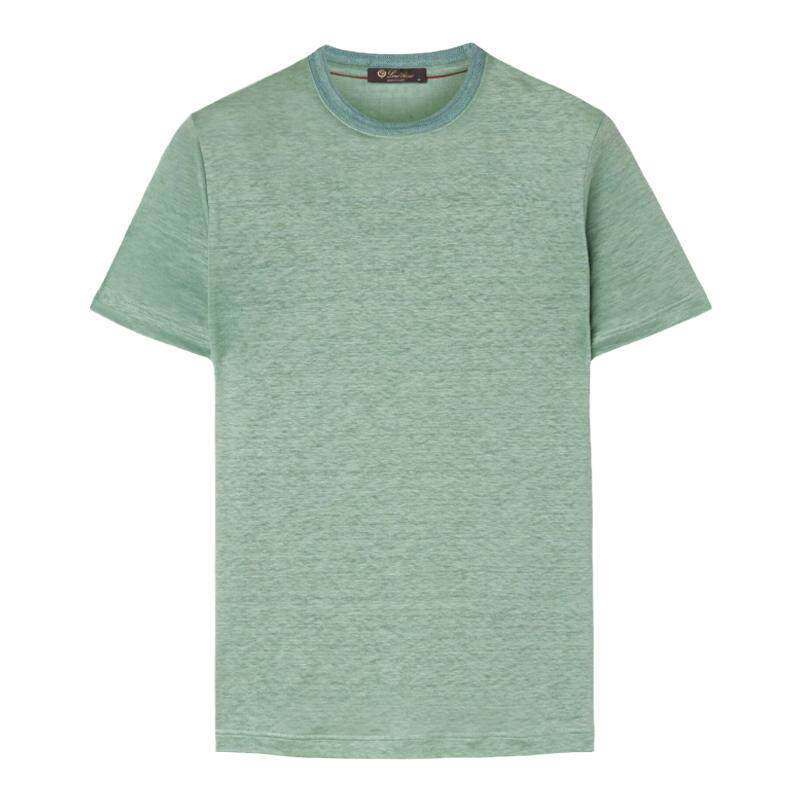 Loro Piana/诺悠翩雅男装亚麻绿色圆领短袖百搭T恤