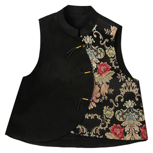 新款刺绣背心唐装夹棉马夹新中式盘扣复古国风外套坎肩民族风马甲