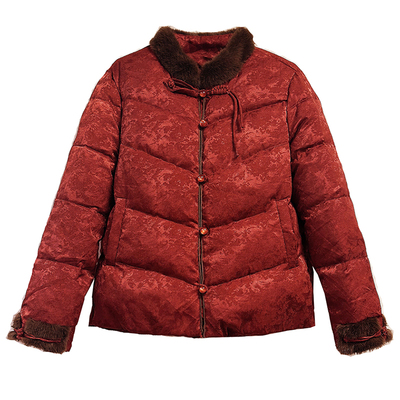 妈妈带毛领新中式羽绒服短款