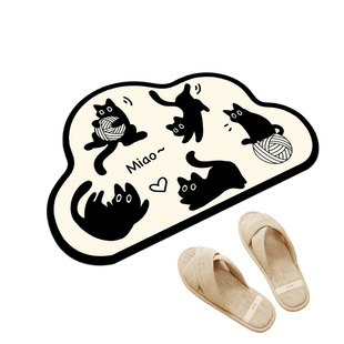 可爱黑猫浴室地垫防滑速干好打理卫生间吸水垫硅藻泥免洗厕所脚垫