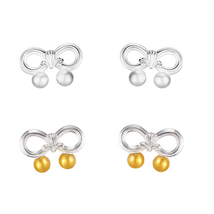 Rainy and CloudyCream｜奶油裱花蝴蝶结金珠耳钉 蝴蝶结耳钉