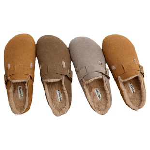 勃肯鞋女包头半拖鞋外穿毛毛拖鞋秋冬懒人孕妇博肯懒人棉拖一脚蹬