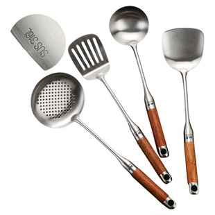 锅铲316不锈钢厨房家用加厚炒菜铲子木柄厨具漏铲汤勺套装煎铲