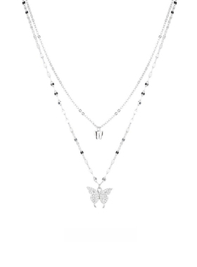 月售500条999纯银双层蝴蝶锁骨链