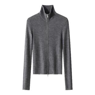 Lagur双头拉链运动风100纯羊毛纸片人针织衫显瘦2026早春新款上衣