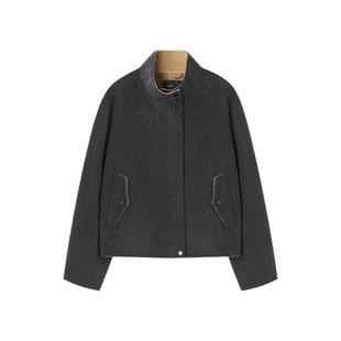 XWI欣未含羊毛高智感双色双面呢大衣女冬季立领显瘦短款毛呢外套