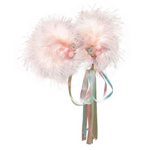 儿童汉服头饰超仙古风流苏对夹女童可爱唯美粉色羽毛花朵飘带发饰