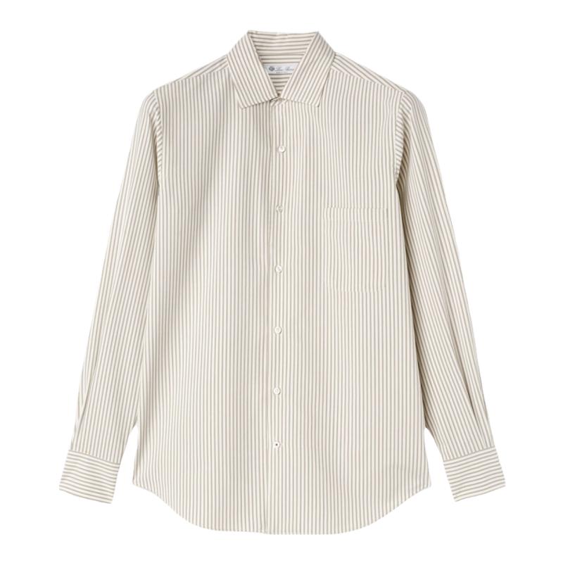 Loro Piana/诺悠翩雅男装条纹图案尖领长袖商务通勤衬衫