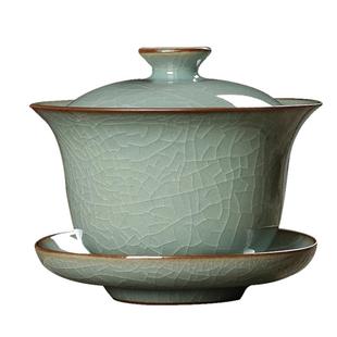 青瓷三才盖碗茶杯大号家用复古泡茶功夫茶具龙泉哥窑冰裂陶瓷单个