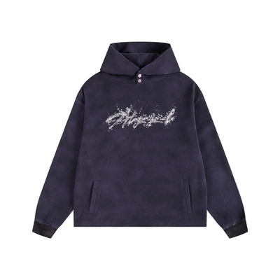 ATRY废土砂绣花脏染破坏卫衣 国潮春秋情侣美式重磅宽松套头上衣