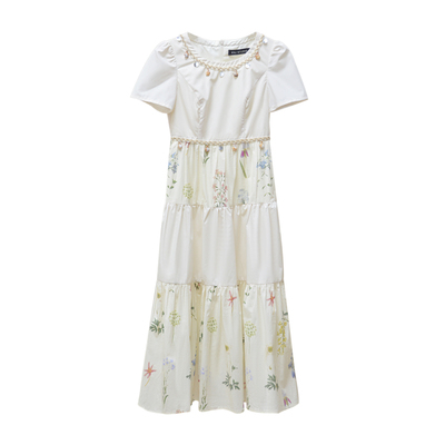 【画报少女】小娜椒小个子夏季甜美拼接贝壳花边民族风连衣裙女