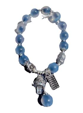 艺巫原创精品货蓝色糖心玛瑙手串小众手链设计款天然水晶算盘纯银