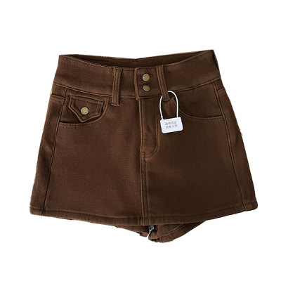 韩版冬季加厚绒复古牛仔风高腰A字半身短裙女显瘦包臀百搭裙子潮