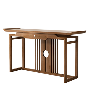 新中式实木玄关桌乌金色榆木条案供台现代简约轻奢入户门厅端景台