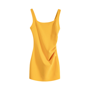 alex stevens肯豆方领褶皱收腰吊带连衣裙性感包臀裙女秋夏季裙子