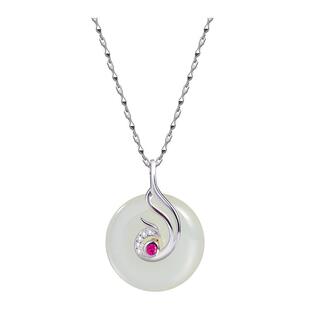 和田玉项链女锁骨链925纯银镶玉送妈妈平安扣平安锁正品玉石吊坠