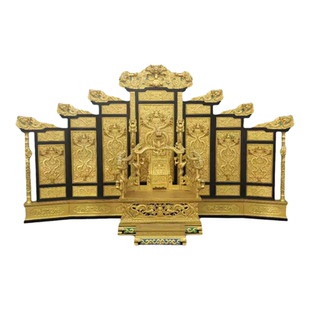 大型铸铜屏风龙椅摆件仿古龙屏风宝座帝王龙椅复古中式宫廷风格