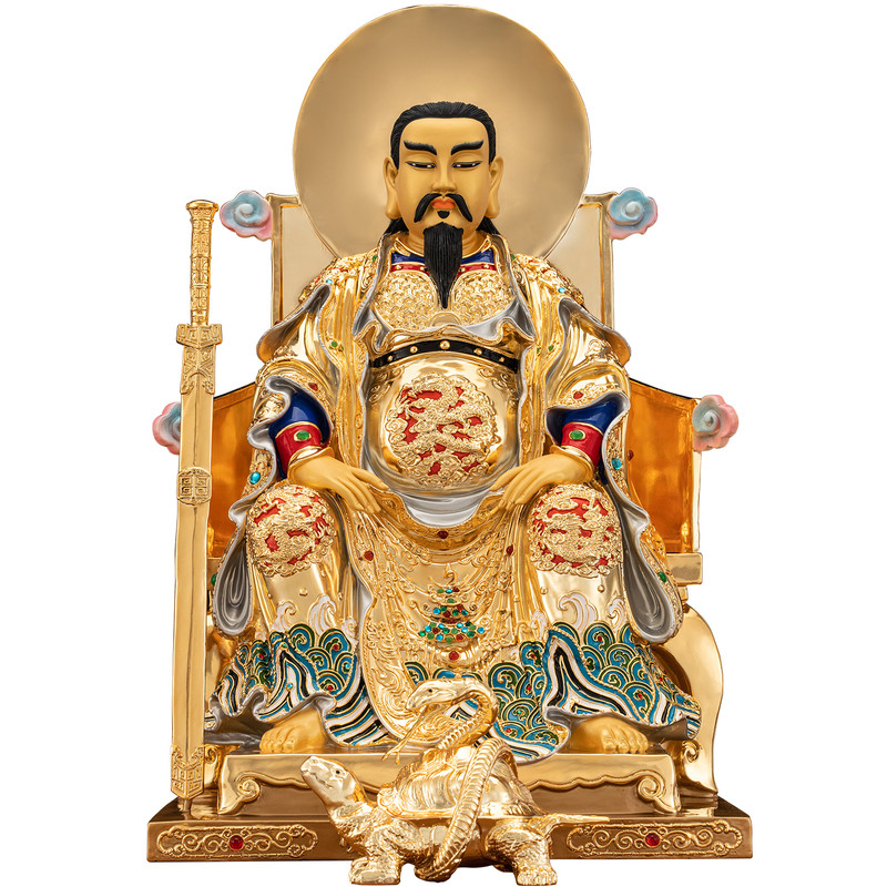 纯铜鎏金武当山真武大帝神像摆件