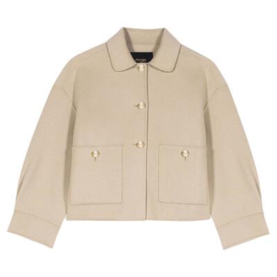 Maje法式米黄色单排扣毛呢外套