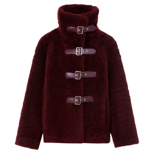 朗姿短款安克拉红颗粒羊毛大衣女毛毛外套仿皮草2025年冬季新款